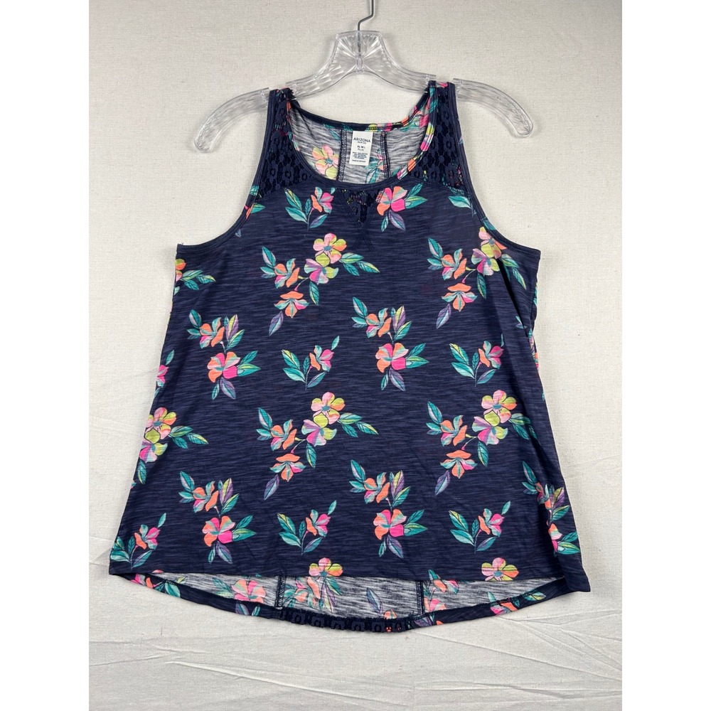 Arizona Jean Co Navy Floral Lace Back Tank Top XL 18.5 Plus Sleeveless Shirt